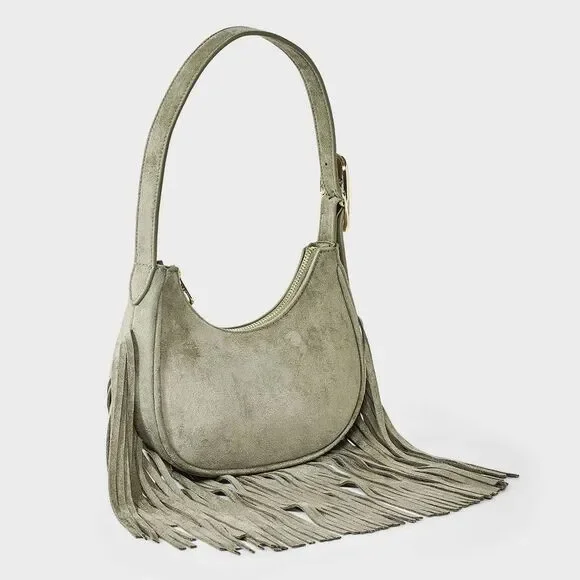 Universal Thread - Western Faux Suede Fringe Shoulder Bag Purse - Uni Green - Picture 3 of 4